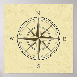 Vintage Nautical Compass Rose Ivory Poster