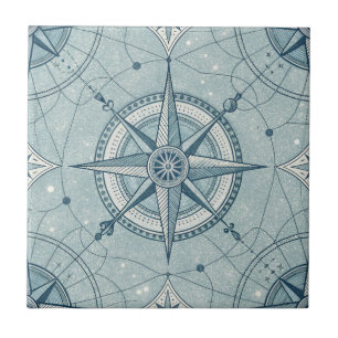 Vintage Nautical Compass Rose Pattern Ceramic Tile