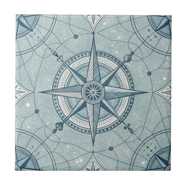 Vintage Nautical Compass Rose Pattern Ceramic Tile (Front)