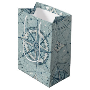 Vintage Nautical Compass Rose Pattern Medium Gift Bag