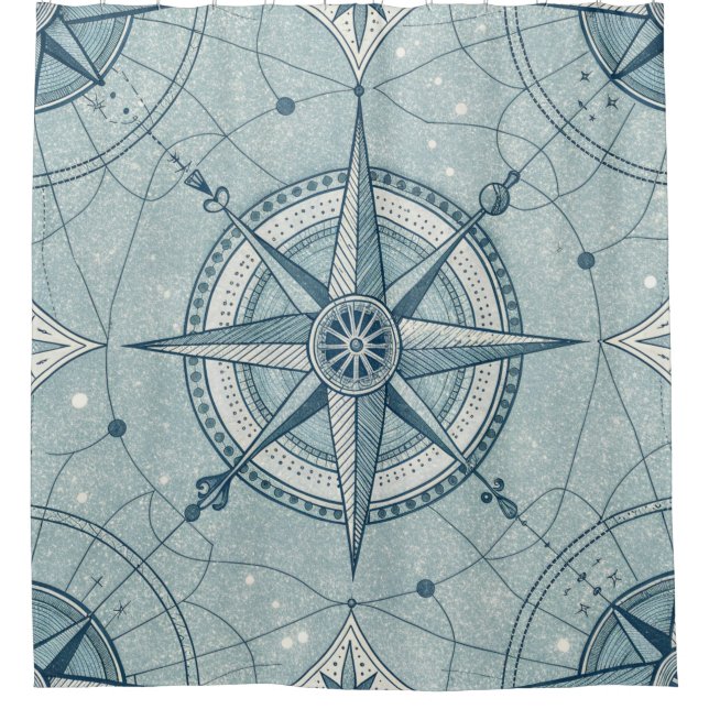 Vintage Nautical Compass Rose Pattern Shower Curtain (Front)