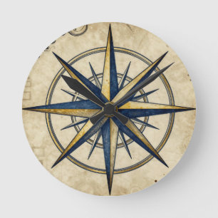 Vintage Nautical Compass Rose Round Clock