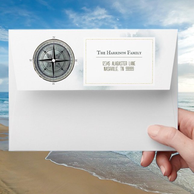 Vintage Nautical Compass Wedding Envelope (Vintage Nautical Compass Wedding Envelope)