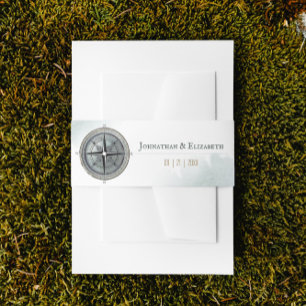Vintage Nautical Compass Wedding Invitation Belly Band