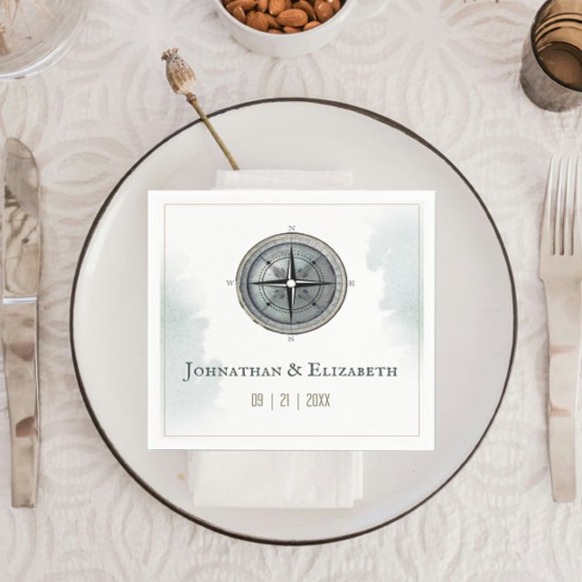 Vintage Nautical Compass Wedding Napkin (Vintage Nautical Compass Wedding Napkins)