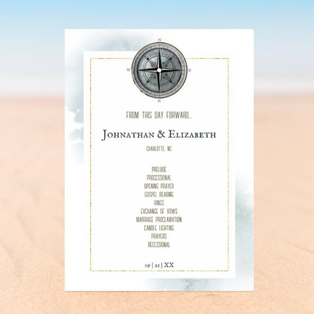 Vintage Nautical Compass Wedding Program (Vintage Nautical Compass Wedding Program)
