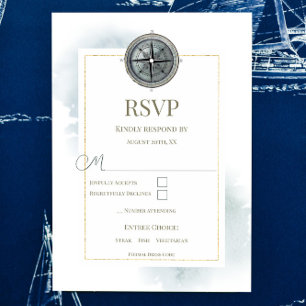 Vintage Nautical Compass Wedding RSVP Card