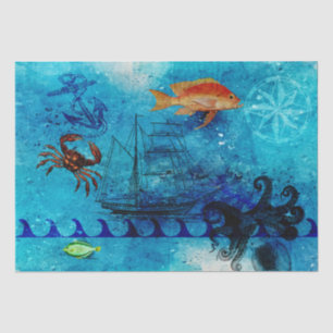 Vintage Nautical Deep Blue Sea Tissue Paper