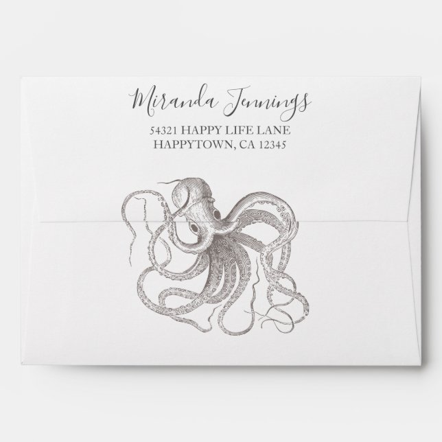 Vintage Nautical Engraved Octopus Envelope (Back (Top Flap))