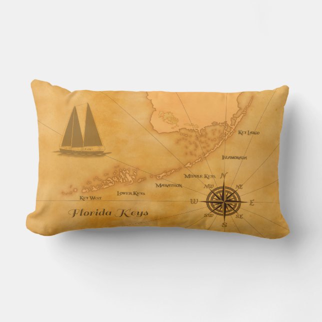 Vintage Nautical Florida Keys Map Lumbar Cushion (Front)