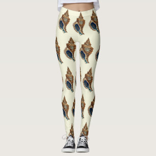 Vintage Nautical George Shaw Blue Conch Shell Art Leggings