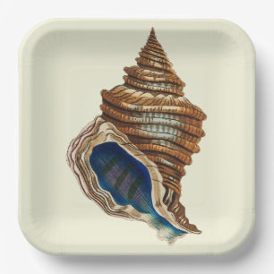 Vintage Nautical George Shaw Blue Conch Shell Art Paper Plate