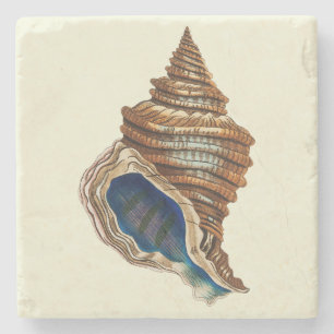Vintage Nautical George Shaw Blue Conch Shell Art Stone Coaster