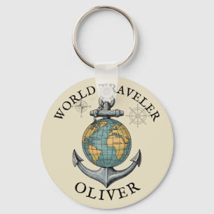 Vintage Nautical Globe & Anchor Key Ring