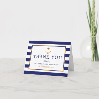 Vintage Nautical Gold Anchor, Navy & Gold Wedding Thank You Card