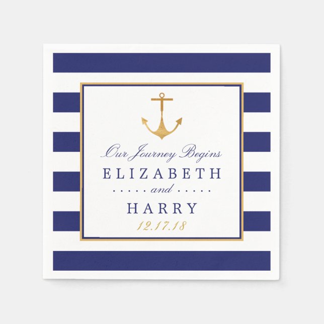 Vintage Nautical Gold Anchor Wedding Napkin (Front)