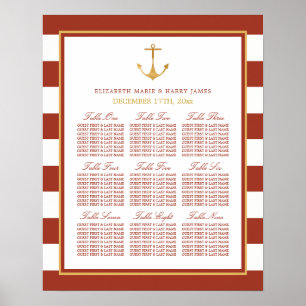 Vintage Nautical Gold Anchor Wedding Seating Chart