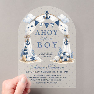 Vintage Nautical Lighthouse Ahoy It's a Boy Baby  Acrylic Invitations