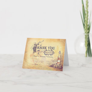 Vintage nautical lighthouse wedding thank you card