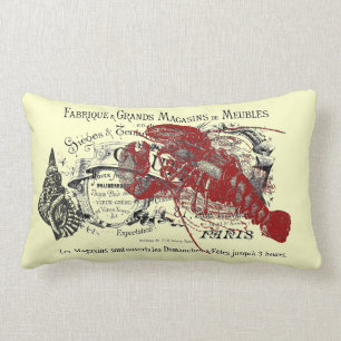 Vintage Nautical Lobster and Shell Collage Lumbar Cushion