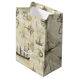 Vintage Nautical Map Pattern with Ships & Compass Medium Gift Bag