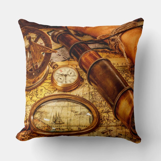 Vintage Nautical Map Pillow (Front)