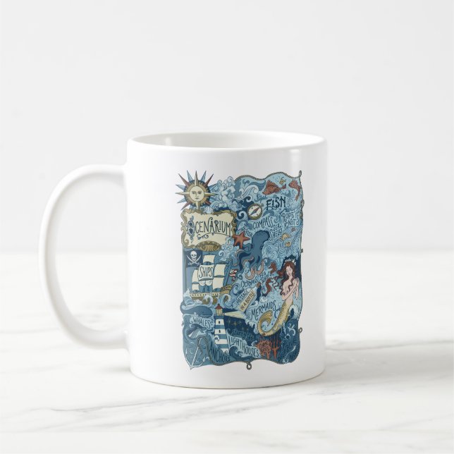 Vintage Nautical Navigation Compass Map Coffee Mug (Left)