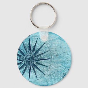 Vintage Nautical Navigation Compass Map Key Ring
