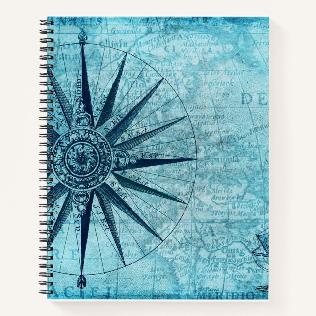 Vintage Nautical Navigation Compass Map Notebook (Front)