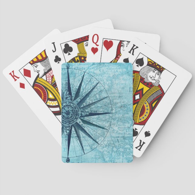Vintage Nautical Navigation Compass Map Playing Cards (Back)