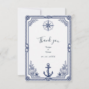Vintage Nautical Navy Wedding Compass Thank You Card