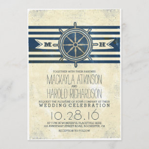 vintage nautical navy wedding invitation