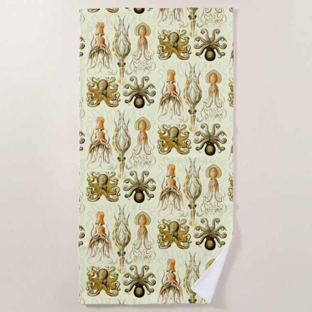 Vintage Nautical Octopus by Ernst Haeckel Beach Towel (Front)