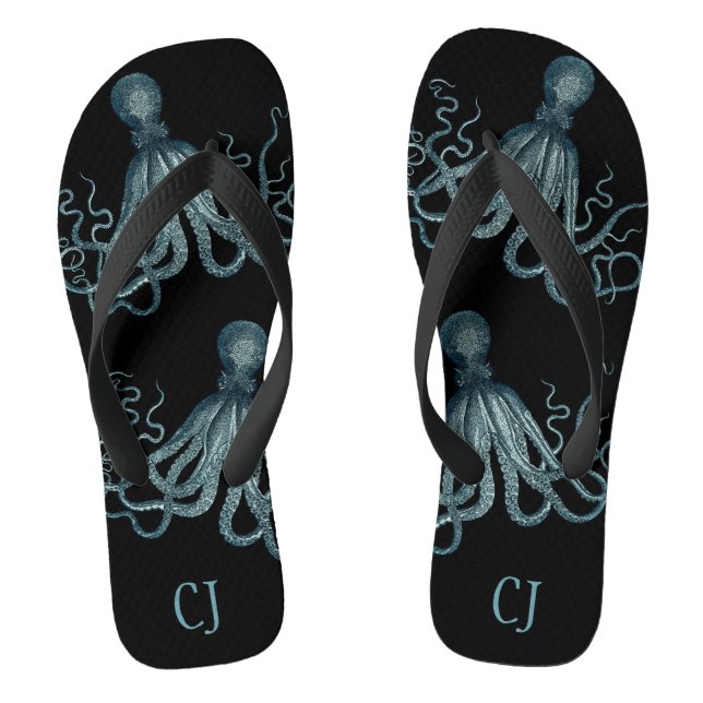Vintage Nautical Octopus Pair with Your Monogram Thongs (Footbed)