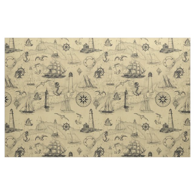 Vintage Nautical Pattern Old Map Background Fabric (Fat Quarter)
