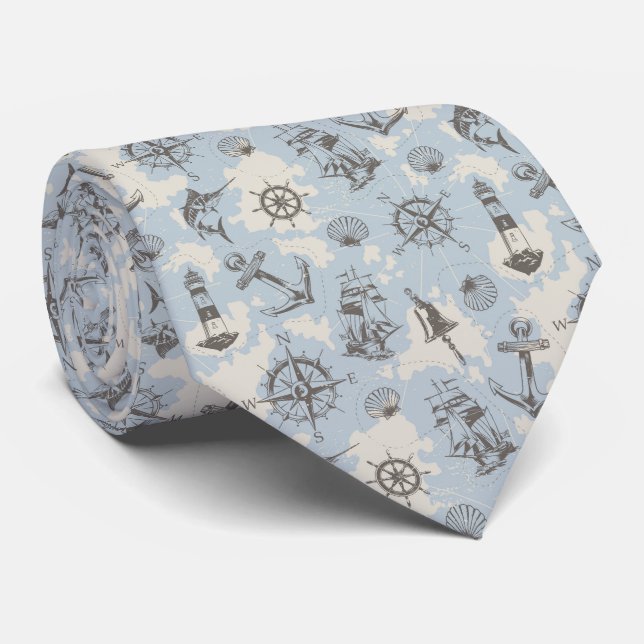 Vintage Nautical Pattern Tie (Rolled)