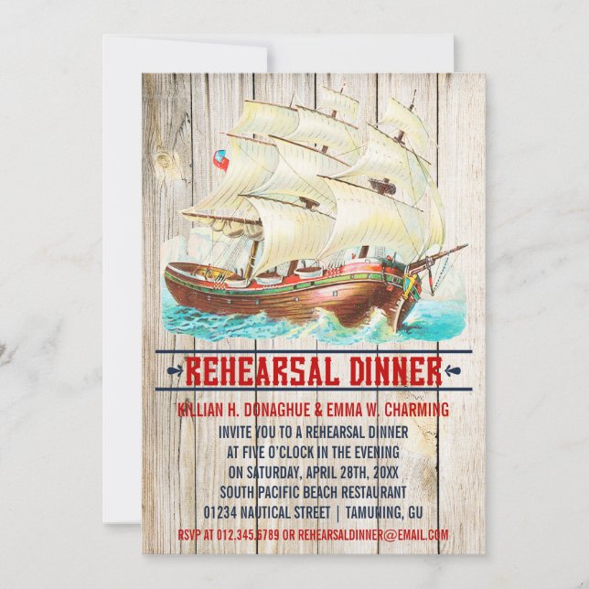 Vintage Nautical Rehearsal Dinner Invitations (Front)