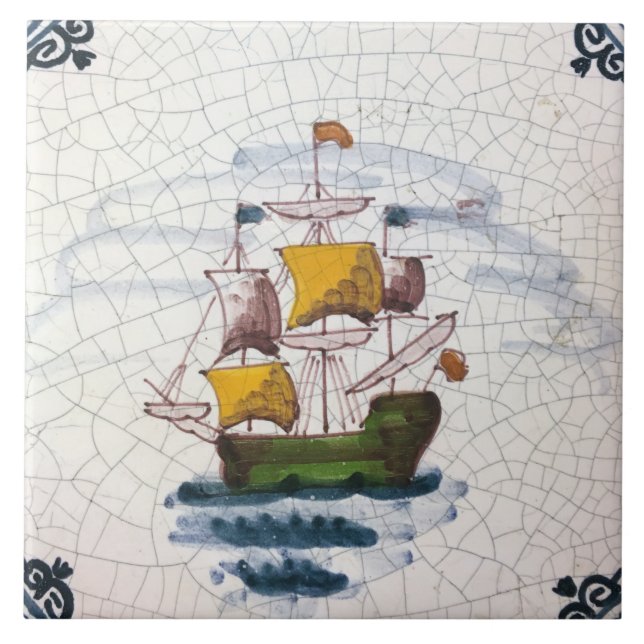 Vintage Nautical Sailing Ship Artwork Ceramic Tile (Front)