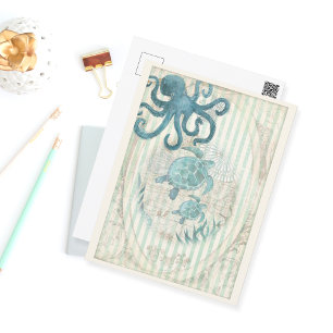 Vintage Nautical Sea Creatures Postcard