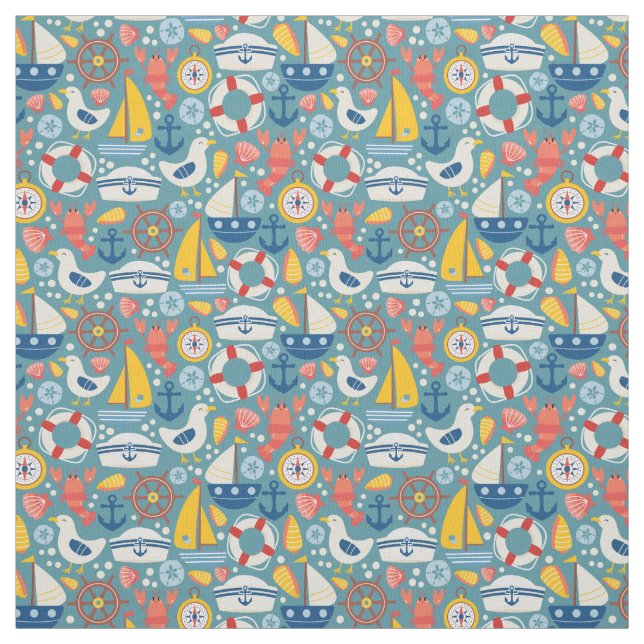Vintage Nautical Sea Life  Fabric (Swatch)