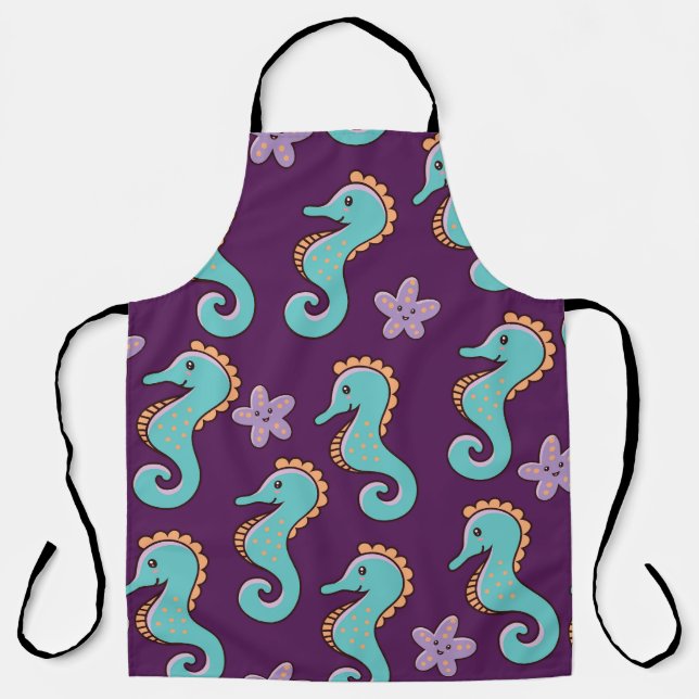 Vintage Nautical Seahorse Pattern Apron (Front)