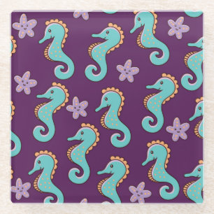 Vintage Nautical Seahorse Pattern Glass Coaster