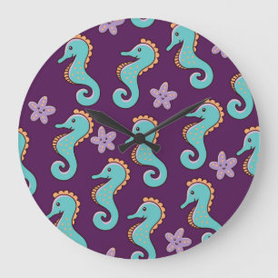Vintage Nautical Seahorse Pattern Large Clock