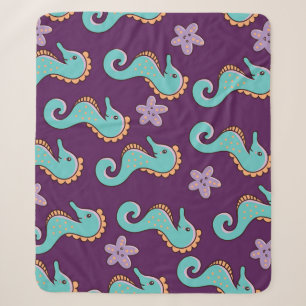 Vintage Nautical Seahorse Pattern Sherpa Blanket