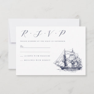 Vintage Nautical Ship Illustration Wedding RSVP Card