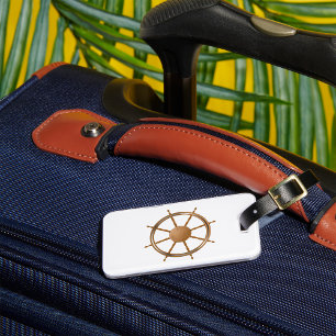 Vintage Nautical Ship Wheel Compass Design Luggage Tag