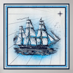 Vintage Nautical Ships Chart 