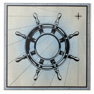 Vintage Nautical Ship's Wheel for Navigation Ceramic Tile