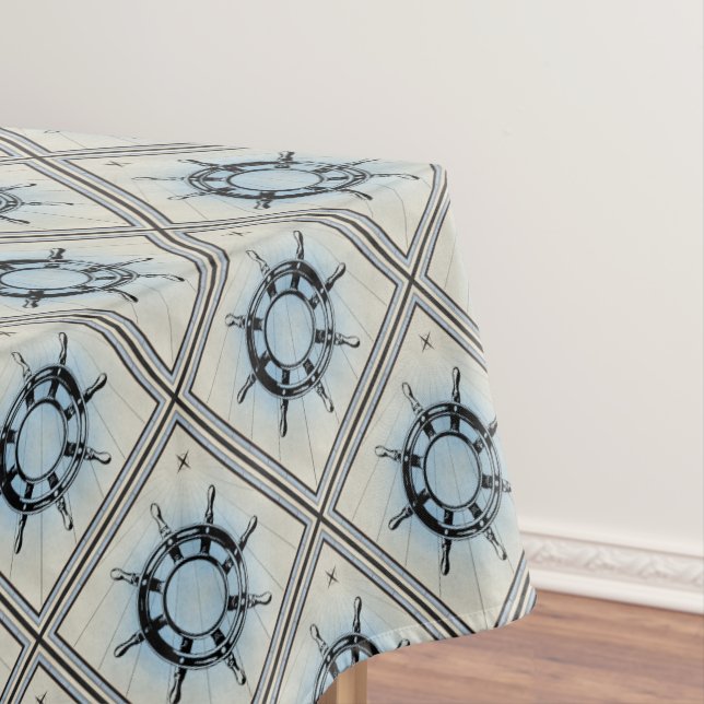 Vintage Nautical Ship's Wheel for Navigation Tablecloth (In Situ)