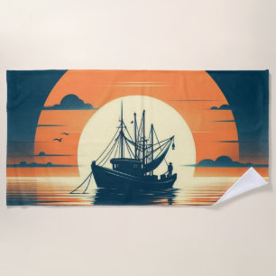 Vintage/Nautical shrimp/fishing Beach Towel